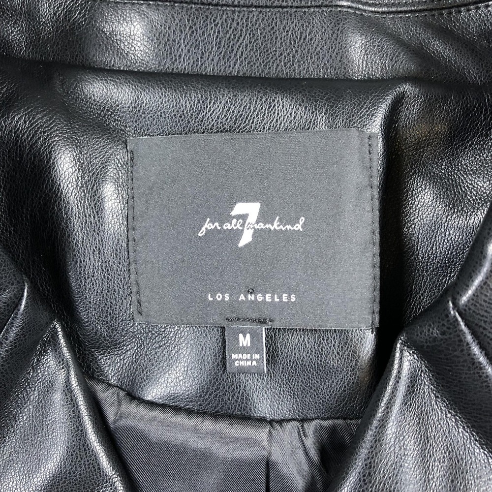 7 For All Mankind Blazer Womens M Black Faux Leather Double Breasted Military - Picture 6 of 15